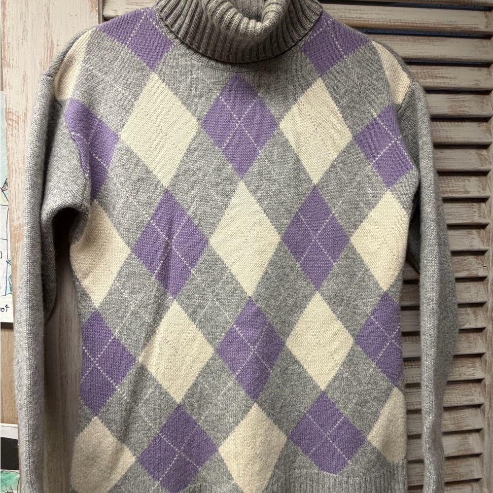 Women’s 100% Cashmere Brooks Brothers Argyle Turtleneck Sweater Size Small
